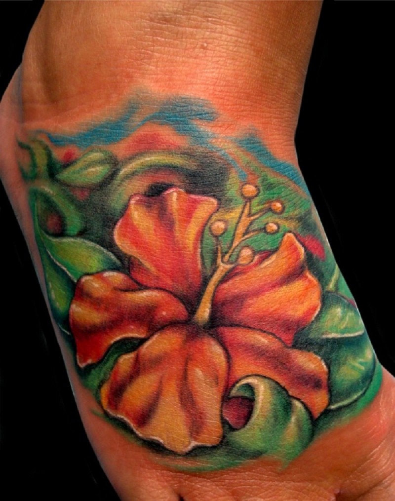 Flower Tattoo Video | orange hibiscus flower tattoo on foot tattooimages biz Flower Tattoo Video | orange hibiscus flower tattoo on foot tattooimages biz